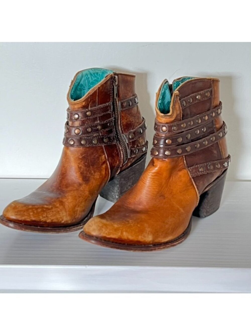 Corral Womens 8.5 Leather Zip Ankle Boots Studded Brown Western Boho Festival - Picture 2 of 11